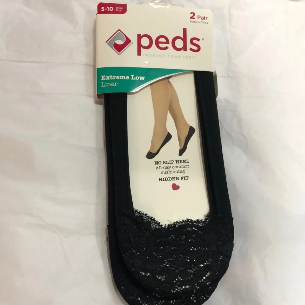 Peds extreme low liner‎ black no slip heel shoe liner 2pairs fits shoe size 5-10